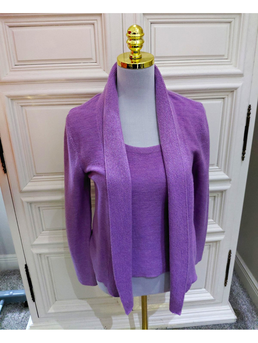 Eileen Fisher Women's Purple Knit 2-Piece Set Cardigan & Tank Top Size S